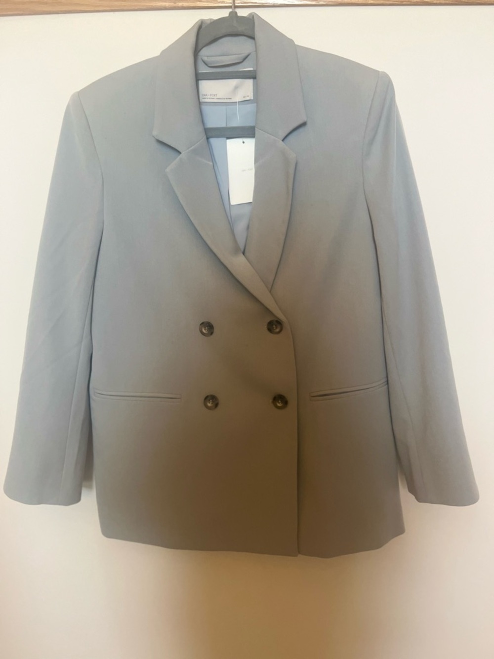 OAK + FORT Double-Breasted Blazer in Light Blue